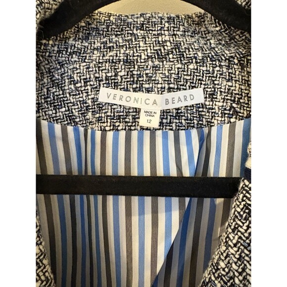 Veronica Beard Theron Tweed Fringe Navy White Frayed Trim Career Blazer Size 12 - Picture 5 of 9